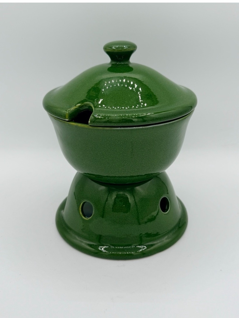 Williams Sonoma Green Ceramic Fondue/butter Warmer